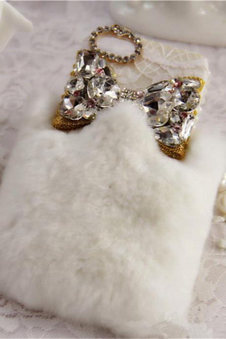 best quality rabbit fur case lace bow case iphone 4 case iphone 4s case iphone 5 case iphone 5s case