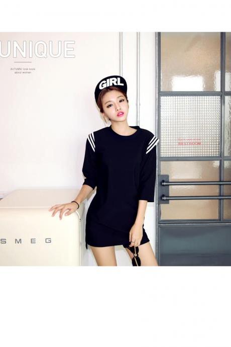 *Free Shipping* Korean Style Black Basic Dress Navy Marine look Loose Fit 477981332 레트로