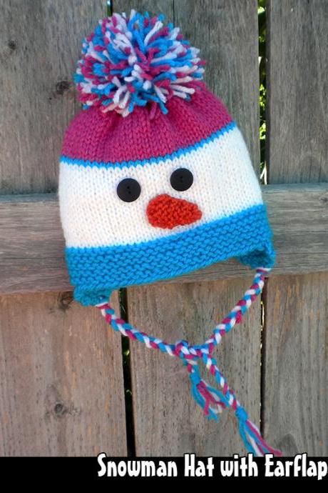 Knitting Snowman Hat with Earflaps for the Family Knitting Pattern