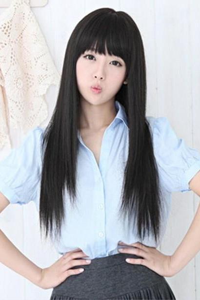 Fashion Long Straight Women Girl Full Black Color Hair Wigs Cosplay Party