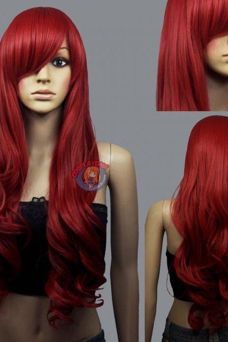 Dark Red Curly wavy Long hair Cosplay Wig High Temp DNA Wigs
