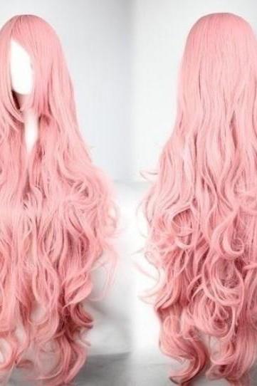 40&amp;amp;amp;quot; Long Curly Wave Pink Wig High Quality Costume Full Hair Cosplay Wigs
