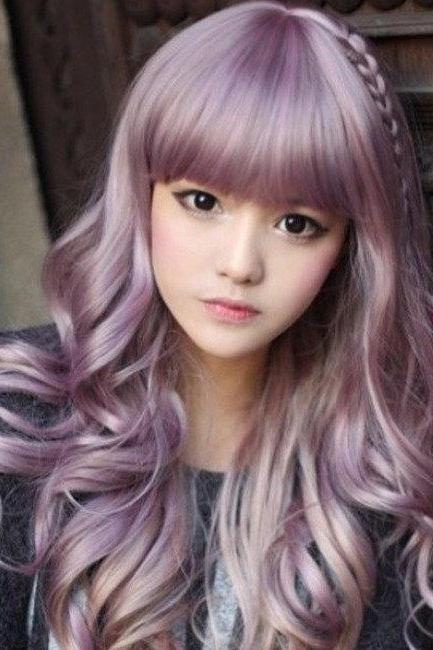 Japanese Harajuku Zippe mix Purple Gradient 60cm curly Lolita Cosplay Party Wig