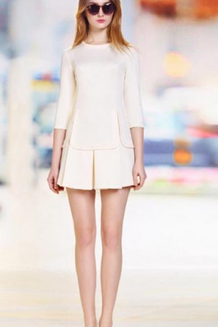Spring Fashion Minimalist Slim Pure Color Temperament Long Sleeve Large Size Dress