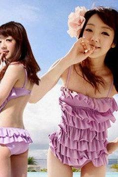 One Piece Girl Lady Women Light Purple Padded Monokini Swimsuit Swimwear Swimming Suit M L Xl