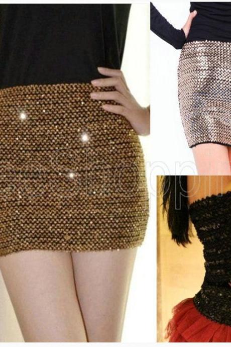 Sexy Bandage Shiny Sequin Glitter Club Party Bodycon Fit Mini Skirt