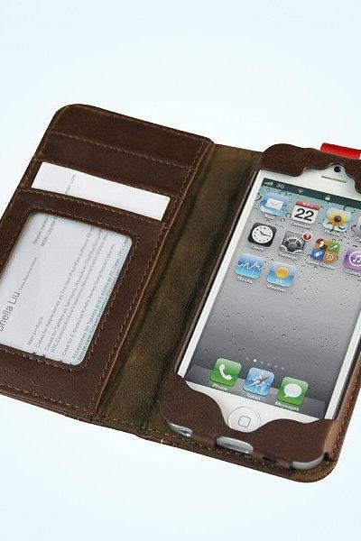 Antique leather book case cover for iphone 5 protector defender designer wallet