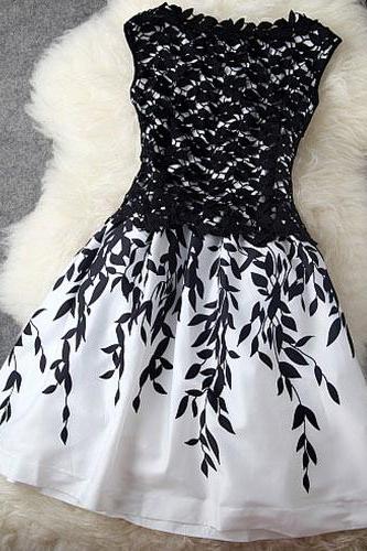 Leaf Print Sleeveless Crochet Lace Slinky Skater Dress [grxjy560924]