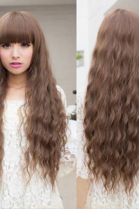 Trendy Fashion Women Lady Long Curly Wavy Hair Full Wigs Cosplay Party Light Brown