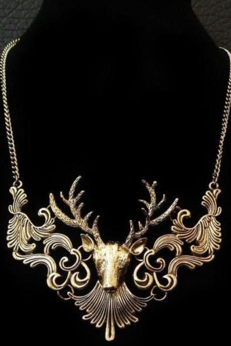 Free Shipping Deer Necklace Unique Vintage Look Deer Animal Necklace