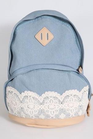 Hot sale Cute Denim Authentic Lace Backpack for women