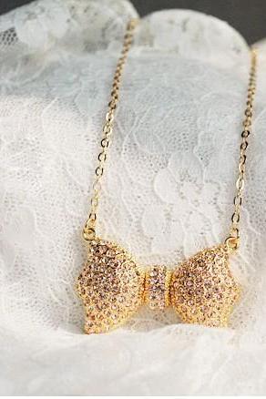 Fashion diamond bow necklace LS090506WA