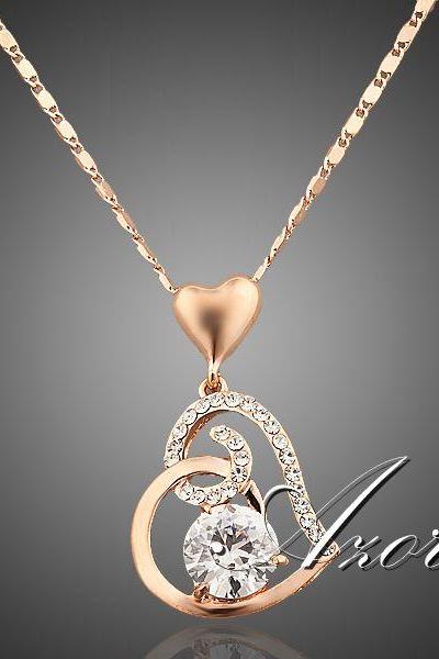 *Free Shipping* 18K Rose Gold Plated Stellux Crystals Heart Pendant Necklace for Valentine's Day Gift of Love
