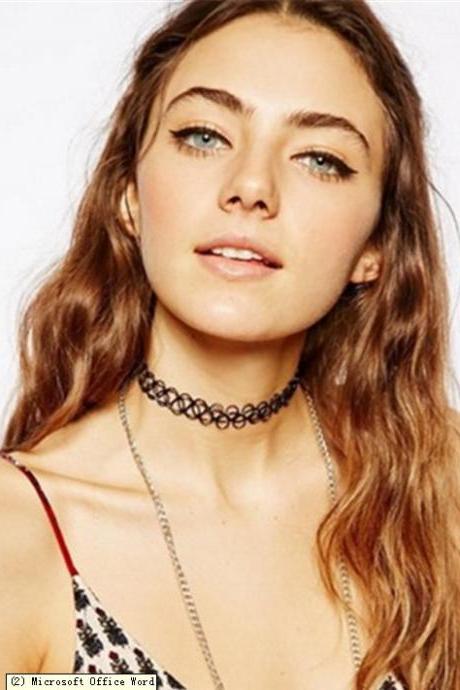 Vintage Stretch Tattoo Choker Necklace Retro Gothic Punk Elastic 80s 90s Chain
