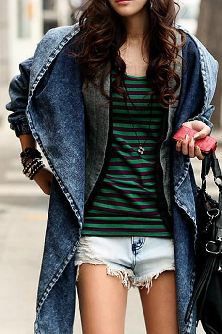 Himerus Womens Cool Fashion Women Lady Wind Denim Trench Coat Hoodie Hooded Outerwear Jean