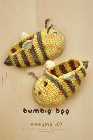 Bumble Bee Baby Booties Crochet PATTERN, Chart & Written Pattern by kittying