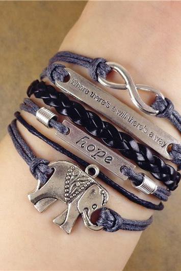 Personalized Hope Bracelet, Elephant Bracelet, Motto Bracelet, Infinity Bracelet, Friendship Bracelet, Birthday Gift, Christmas Gift