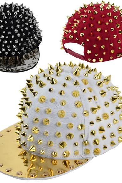 New Hedgehog punk Hiphop Unisex Hat Gold Spikes Spiky Studded Cap Baseball Rock Cap