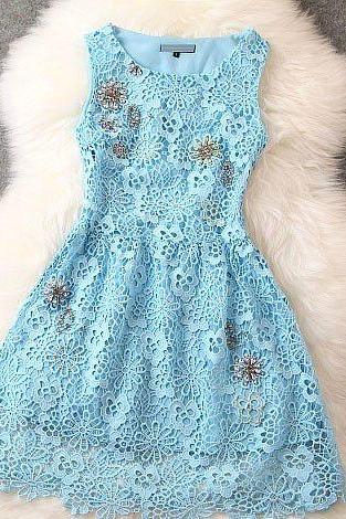 Gorgeous Light Blue Floral Lace Dress