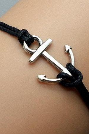 2pcs Anchor Bracelet Charm Bracelet Silver Bracelet Black Korean Wax Charm Bracelet Personalized Bracelet