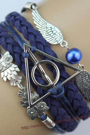 Harry Potter Bracelet, Harry potter snitch, Owl Wing Bracelet, Sapphire Blue Bead Bracelet, Gift For Girl Friend,Boy Friend