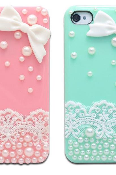 Lace Bow Case Pearl Case Bling Bling Case Simple Classy Case Iphone 4/4s/5/5s/5c