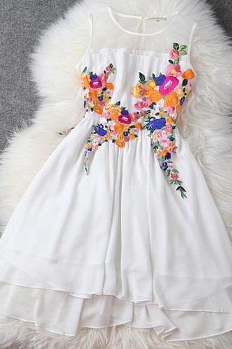Sexy New Unique Embroidery Irregular Chiffon Dress
