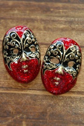 Red Phantom of the Opera Butterfly Mask Earrings