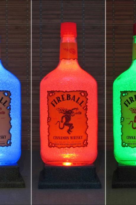 Big 1.75 Liter Fireball Cinnamon Whiskey Bottle Lamp Color Changing Remote Controlled LED Bar Light -Bodacious Bottles-