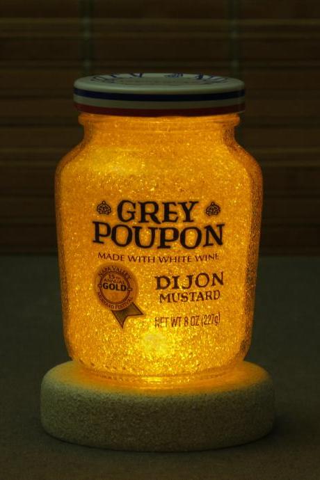 Grey Poupon Night Light Accent Lamp Corded with Switch Eco LED Diamond Like Glass Crystal Coating on interior