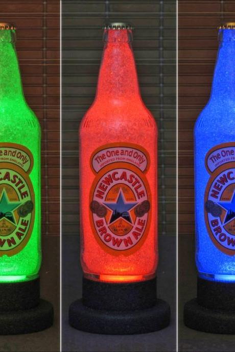 New Castle Brown Ale Beer 18oz LED Color Changing Bottle Lamp Remote Bar Light Pub