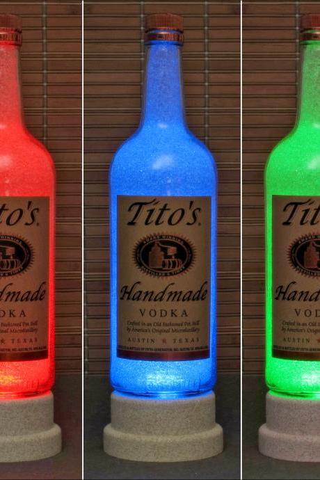 Tito&amp;amp;#039;s Handmade Texas Vodka Color Changing Led Remote Controlled Bottle Lamp Bar Light Fathers Day Bodacious Bottles-