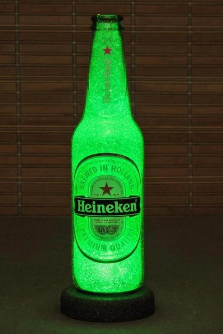 Heineken 12oz Beer Bottle Accent Lamp Night Light Bar Man Cave Sign Glow Sparkle Holland