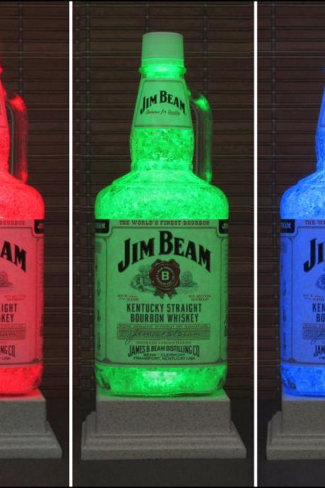 Big 1.75 Liter Jim Beam Bourbon Whiskey Bottle Lamp Color Changing Remote Controlled Eco Friendly LED Bar Lamp Light -Bodacious Bottles-