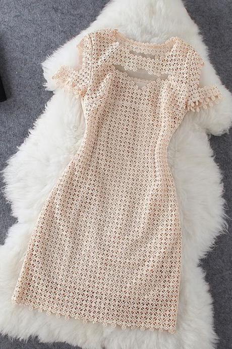 sexy Stylish Stitching Lace Crochet Dress