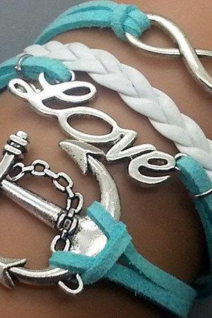 Infinity, Love & Anchor Bracelet Charm Bracelet Silver Bracelet Korea's cashmere Leather Charm Bracelet Personalized Bracelet