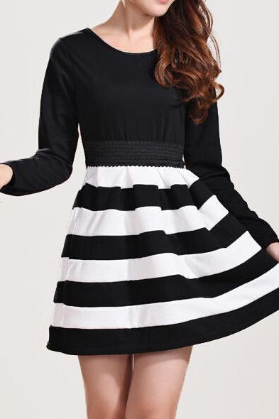 High-grade Long-sleeved Striped Dress #he091604hv