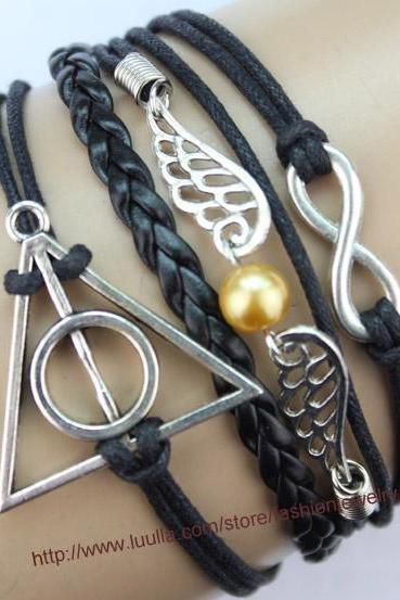 Infinity Bracelet, Deathly Hallow Bracelet,Harry Potter Snitch Bracelet, Brown Bead Bracelet,Gift For Girl Friend,Boy Friend