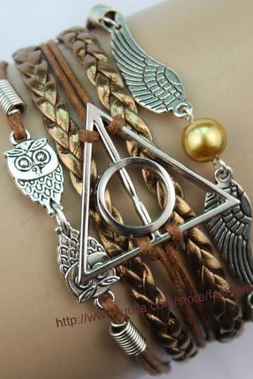 Harry Potter Deathly Hallow Bracelet, Harry Potter Snitch Bracelet, Owl Wing Bracelet,Gold Bead Bracelet,Gift For Girl Friend,Boy Friend