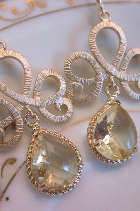 Citrine Earrings Matte Gold Tiara Connectors - Bridesmaid Earrings - Bridal Earrings - Wedding Earrings