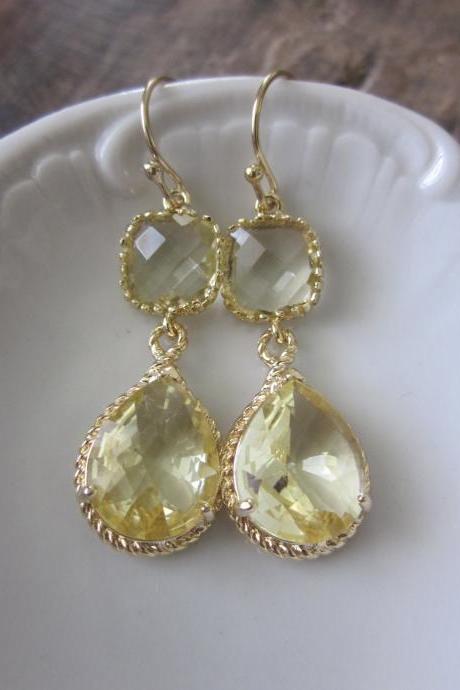 Citrine Earrings Yellow Gold Earrings Teardrop Glass - 14k Gold Filled Earwires - Bridesmaid Earrings Wedding Earrings