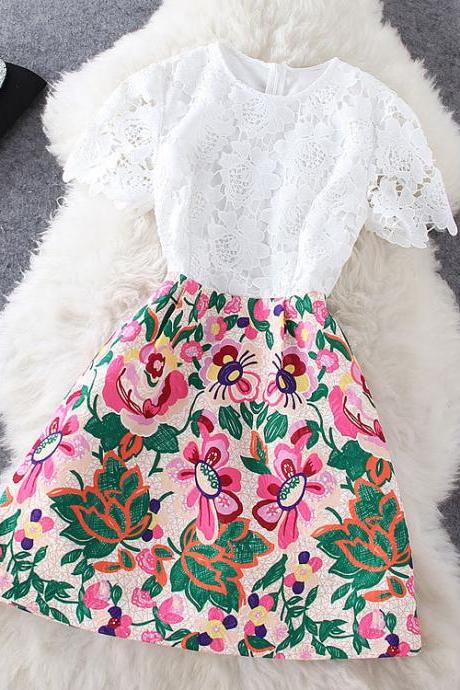 Sexy Fashion Stitching Lace Dress
