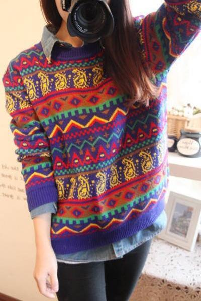 Colored Geometric Patterns Thick Sweater #wp091805yu