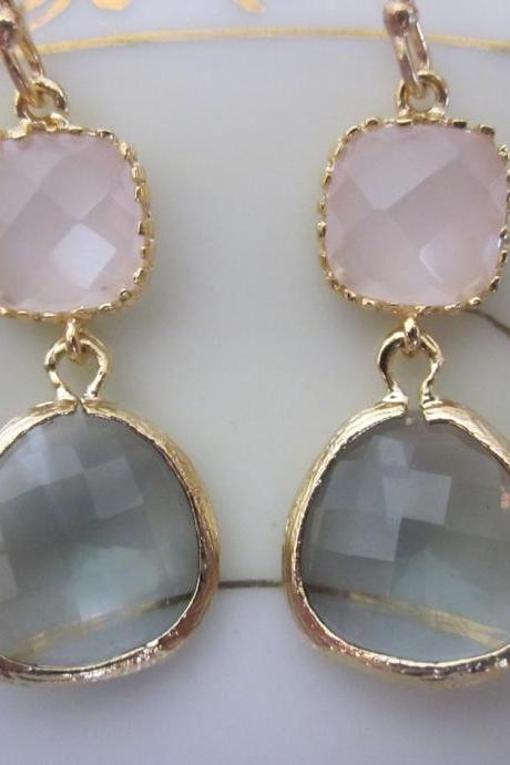 Gold Charcoal Gray Earrings Pink Earrings - Bridesmaid Earrings - Bridal Earrings - Wedding