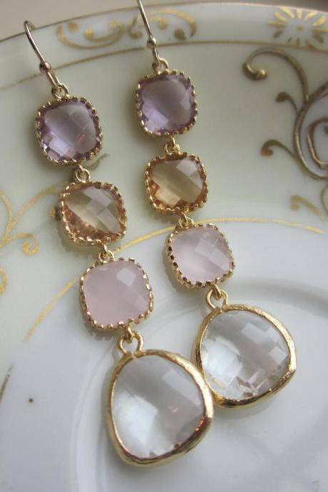 Crystal Earrings Pink Champagne Lavender Earrings - Bridesmaid Earrings - Wedding Earrings - Bridal Earrings