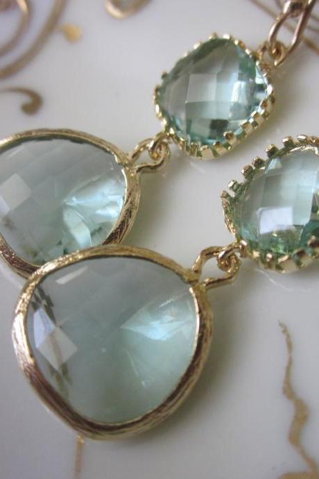 Prasiolite Earrings Light Green Earrings - Pacific Aqua Blue Earrings - Bridesmaid Earrings Wedding Earrings