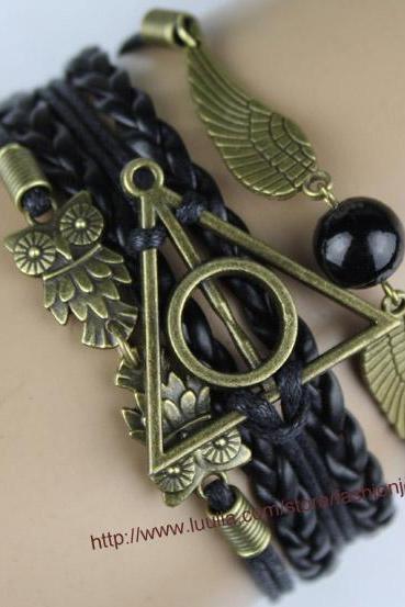 Harry Potter Deathly Hallow Bracelet, Harry Potter Snitch, Owl Wing Bracelet,Bead Bracelet, Gift For Girl Friend,Boy Friend