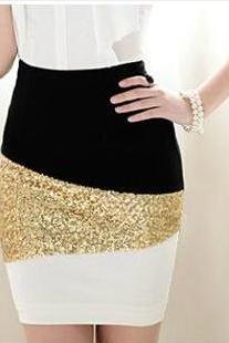 Black And White Mosaic Gold Sequined Skirt #092106HY