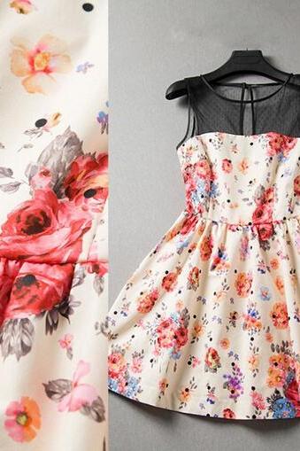 Floral Sleeveless Dress Fashion Splicing Ax092115ax