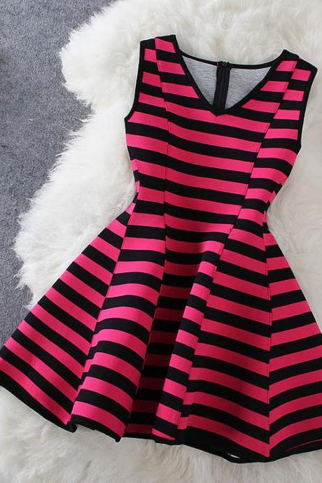 Striped Sleeveless V-Neck Dress #092120KR
